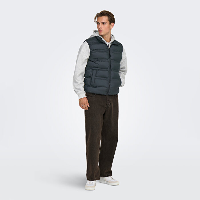 Only&Sons Union Seamless Life Puffer Erkek Siyah Dik Yaka Yelek