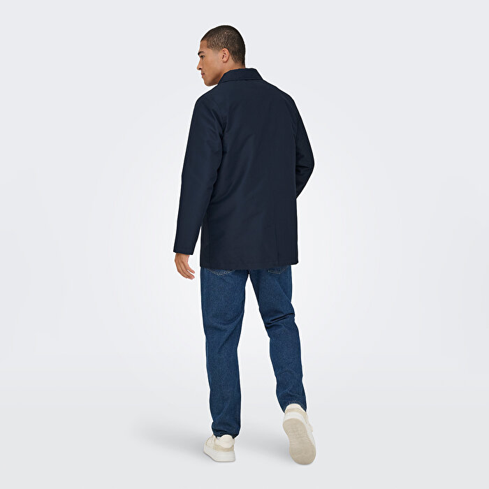 Only&Sons Hall Coat Erkek Lacivert Klasik Yaka Kaban