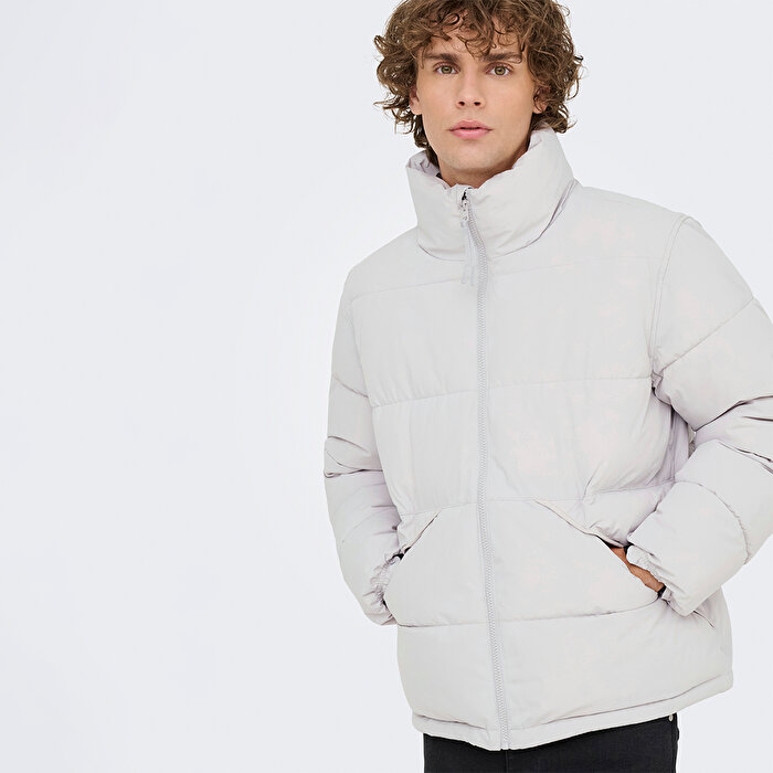 Only&Sons Pack Life Puffer Erkek Gri Dik Yaka Mont