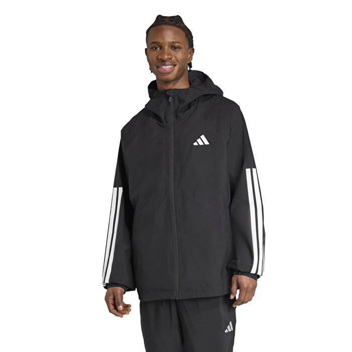 adidas Essentials 3 Stripes Erkek Siyah Kapüşonlu Ceket