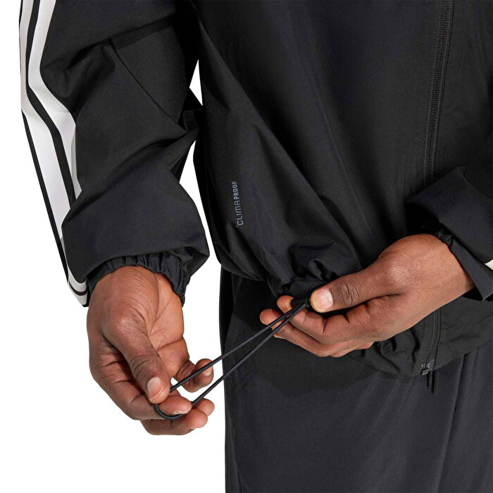 adidas Essentials 3 Stripes Erkek Siyah Kapüşonlu Ceket