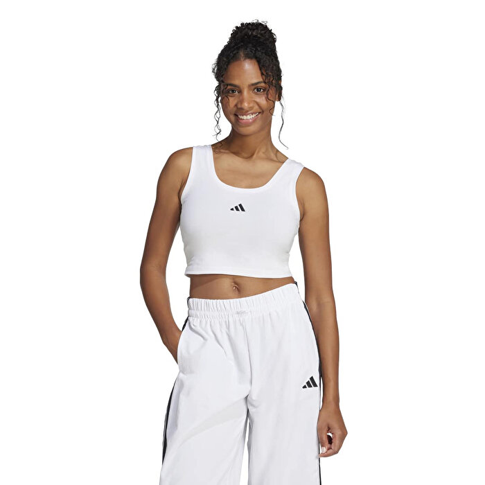 adidas Essentials Small Logo Cotton Lifestyle Kadın Beyaz Yuvarlak Yaka Atlet