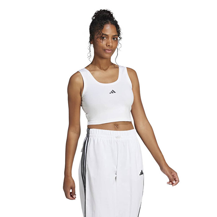 adidas Essentials Small Logo Cotton Lifestyle Kadın Beyaz Yuvarlak Yaka Atlet