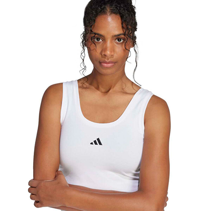 adidas Essentials Small Logo Cotton Lifestyle Kadın Beyaz Yuvarlak Yaka Atlet