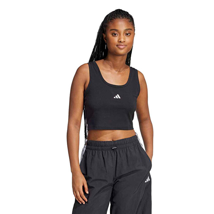 adidas Essentials Small Logo Cotton Lifestyle Kadın Siyah Yuvarlak Yaka Atlet