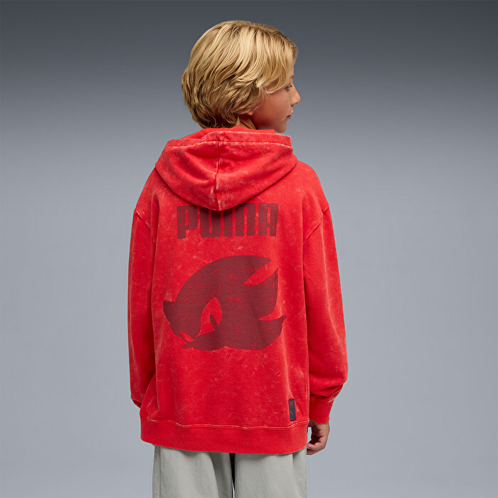 Puma x Sonic Relaxed Graphic Erkek Çocuk Kırmızı Kapüşonlu Sweatshirt