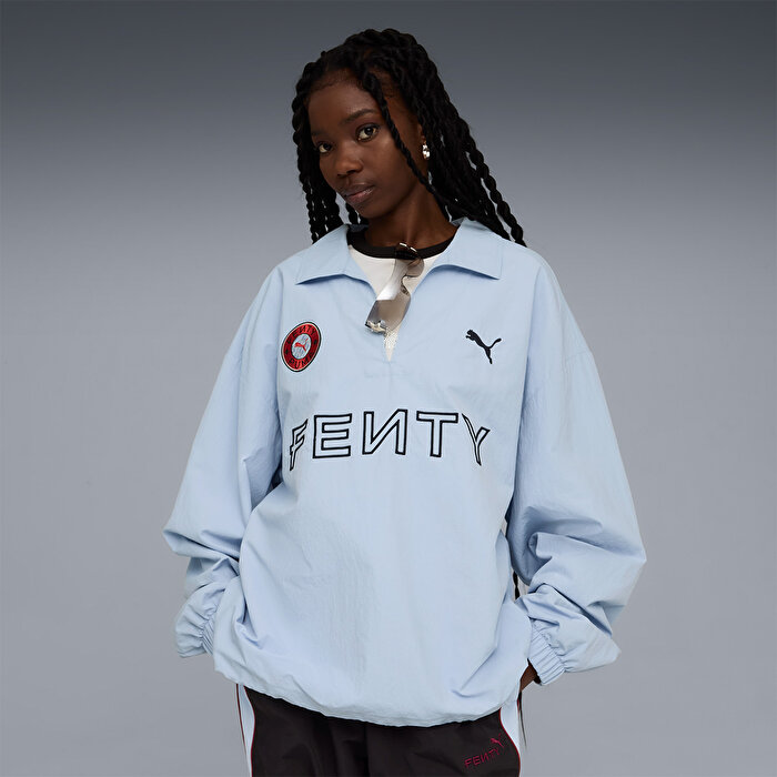 Puma x Fenty Nylon Drill Top Mavi Klasik Yaka Sweatshirt