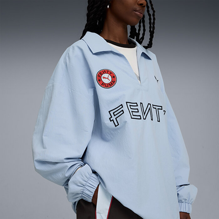 Puma x Fenty Nylon Drill Top Mavi Klasik Yaka Sweatshirt