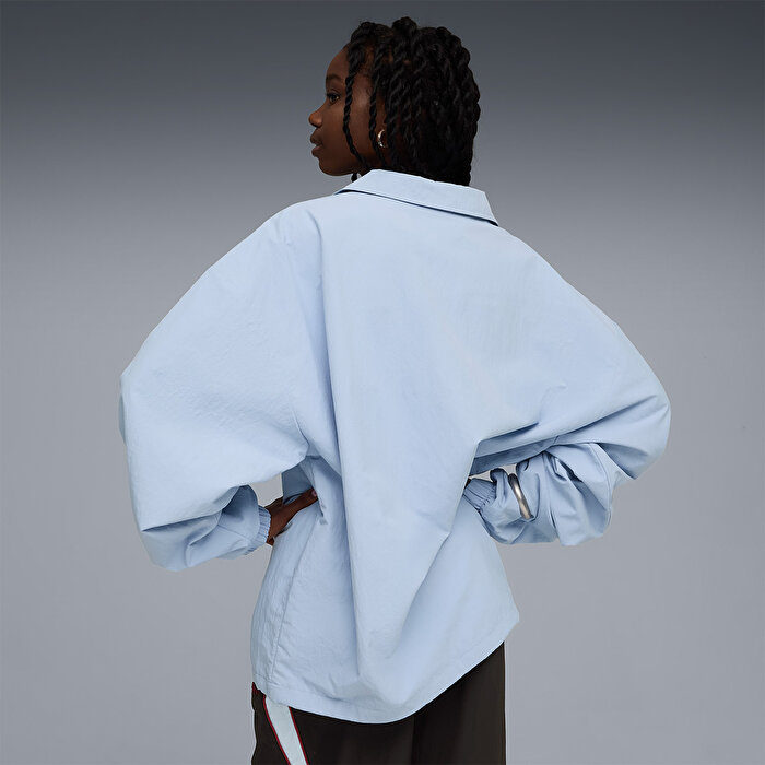 Puma x Fenty Nylon Drill Top Mavi Klasik Yaka Sweatshirt