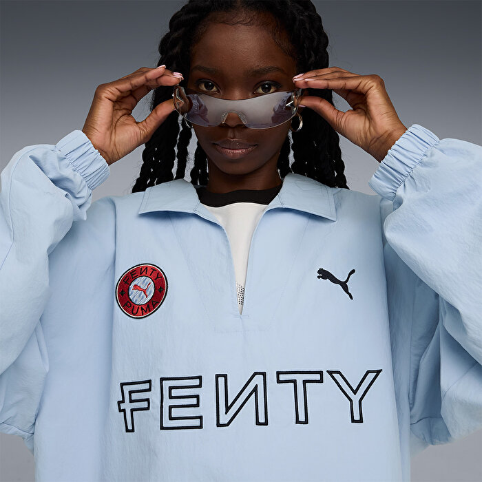 Puma x Fenty Nylon Drill Top Mavi Klasik Yaka Sweatshirt