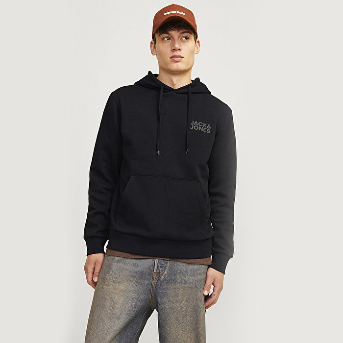 Jack&Jones Corp Logo Erkek Siyah Kapüşonlu Sweatshirt