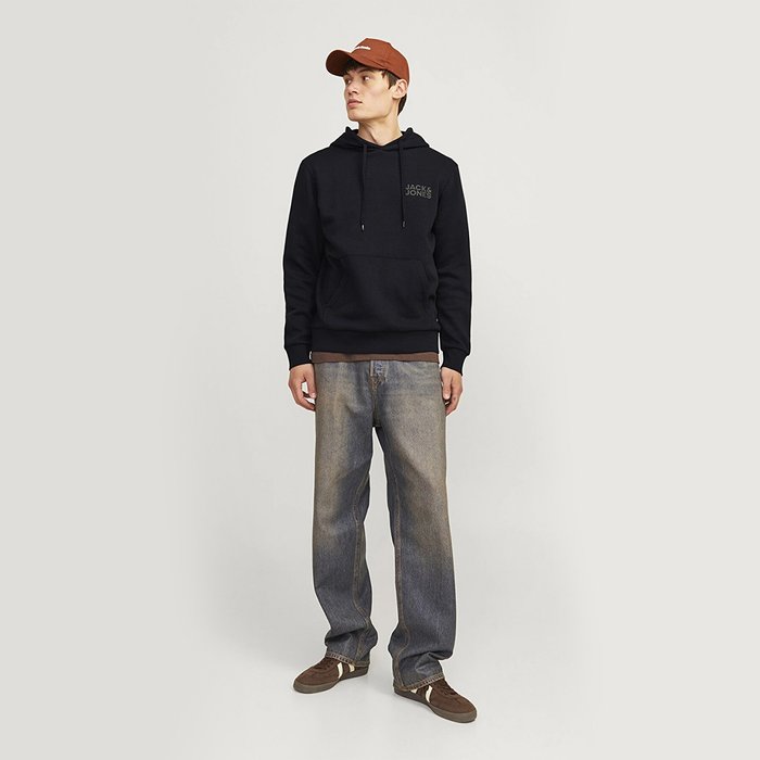 Jack&Jones Corp Logo Erkek Siyah Kapüşonlu Sweatshirt