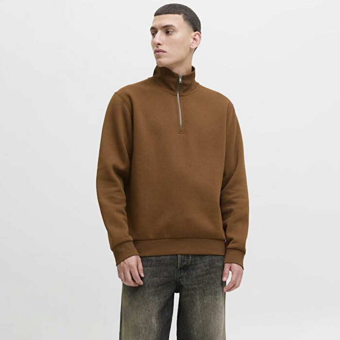 Jack&Jones Bradley Noos Erkek Kahverengi Dik Yaka Sweatshirt