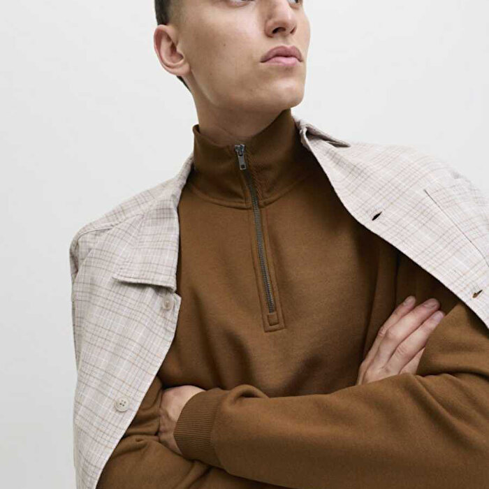 Jack&Jones Bradley Noos Erkek Kahverengi Dik Yaka Sweatshirt