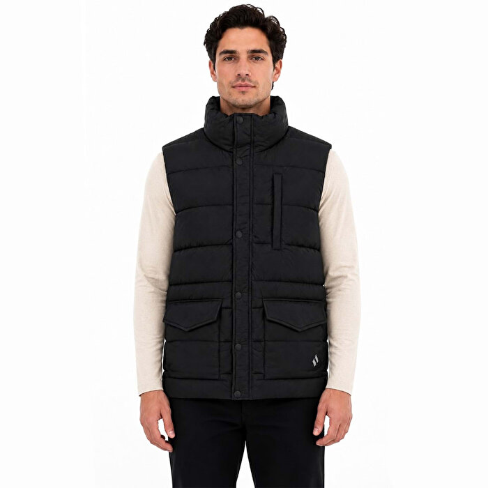 Skechers Puffer Erkek Siyah Dik Yaka Yelek
