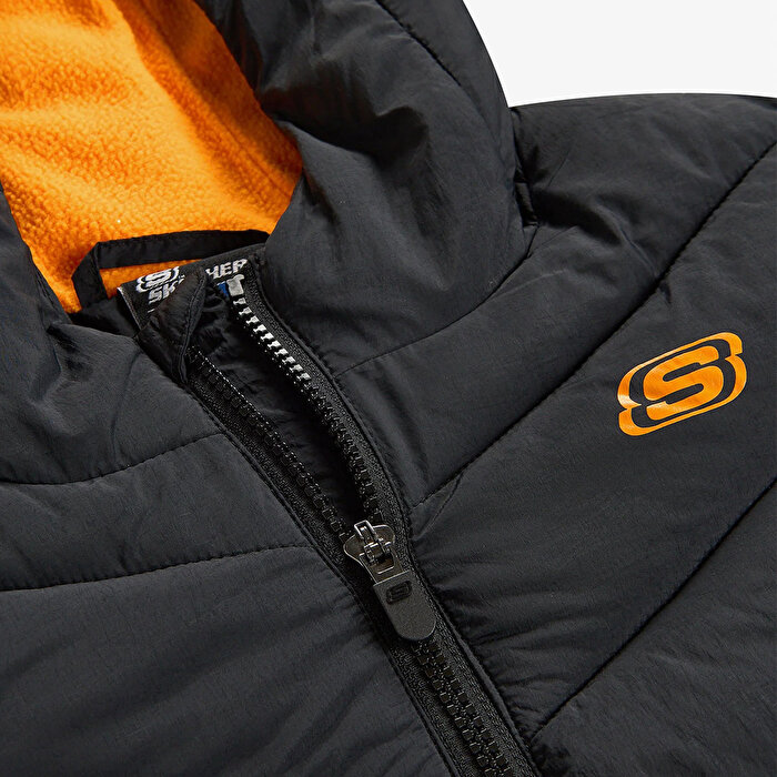Skechers Mont Puffer Erkek Çocuk Siyah Kapüşonlu Mont
