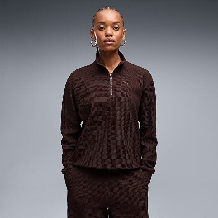 Puma Essentials Elevated Kadın Kahverengi Dik Yaka Sweatshirt