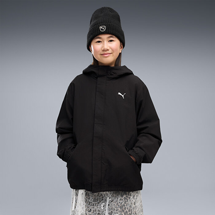 Puma Fleece Lined Çocuk Siyah Kapüşonlu Mont