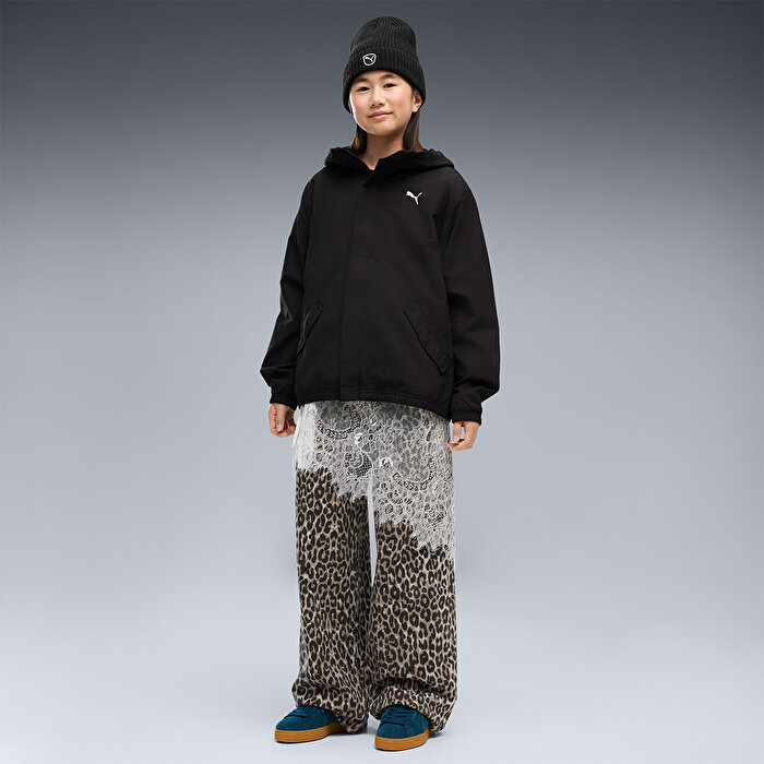 Puma Fleece Lined Çocuk Siyah Kapüşonlu Mont