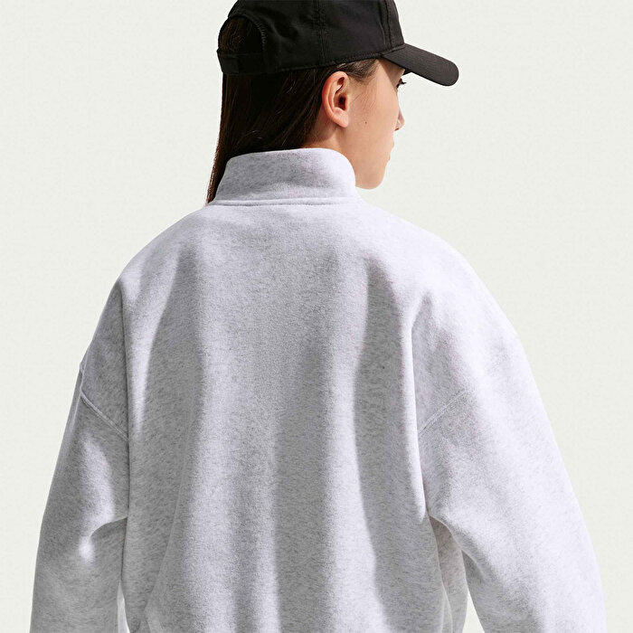 Nike Studio Fleece Quarter Zip Oversize Kız Çocuk Bej Dik Yaka Sweatshirt