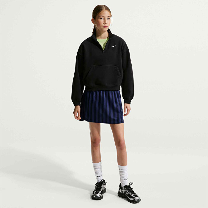 Nike Studio Fleece Quarter Zip Oversize Kız Çocuk Siyah Dik Yaka Sweatshirt