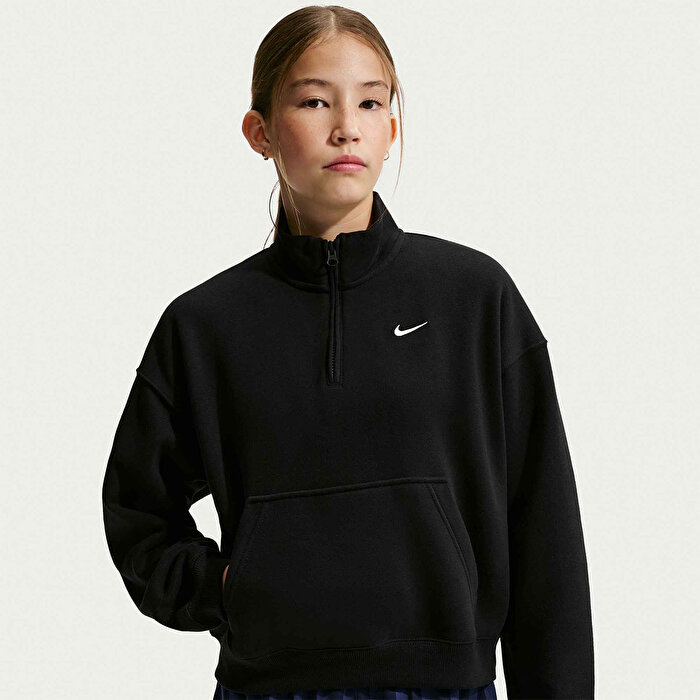 Nike Studio Fleece Quarter Zip Oversize Kız Çocuk Siyah Dik Yaka Sweatshirt