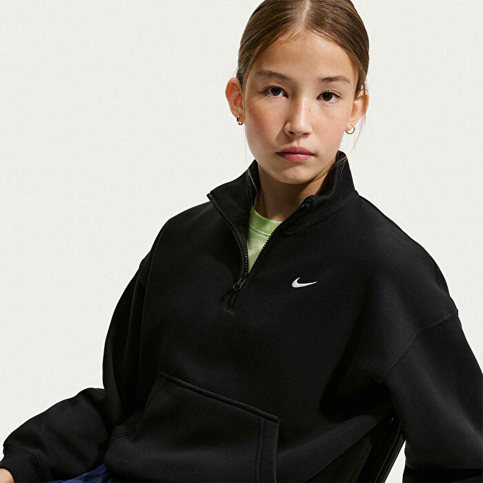 Nike Studio Fleece Quarter Zip Oversize Kız Çocuk Siyah Dik Yaka Sweatshirt
