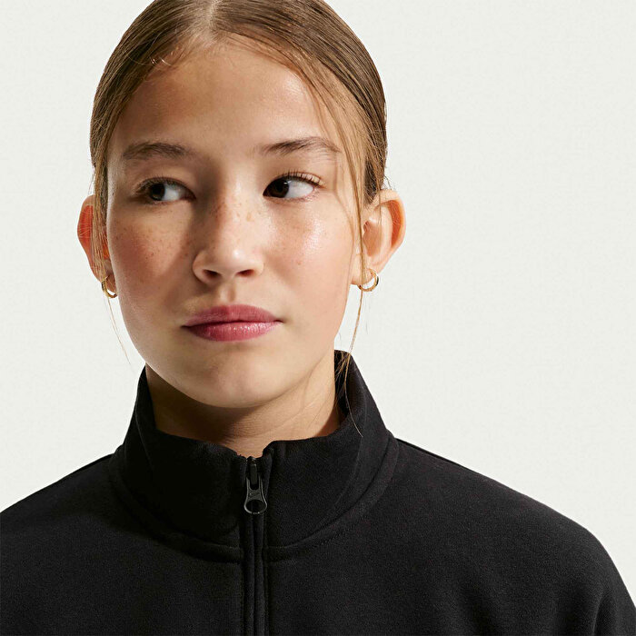 Nike Studio Fleece Quarter Zip Oversize Kız Çocuk Siyah Dik Yaka Sweatshirt
