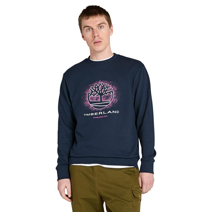 Timberland Front Seasonal Tree Logo Graphic Erkek Lacivert Sweatshirt