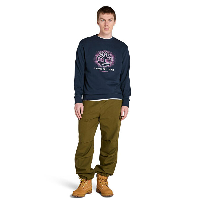 Timberland Front Seasonal Tree Logo Graphic Erkek Lacivert Sweatshirt