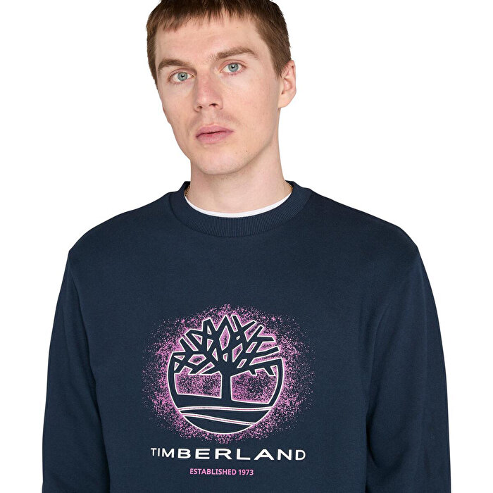 Timberland Front Seasonal Tree Logo Graphic Erkek Lacivert Sweatshirt