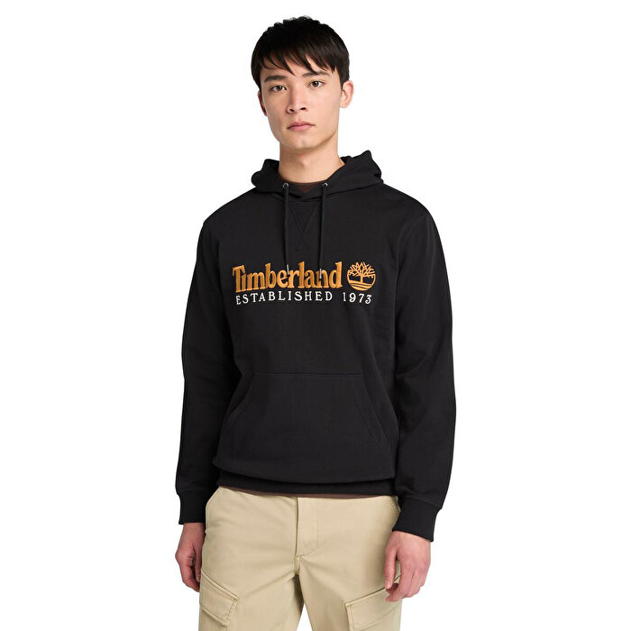 Timberland Established 1973 Embroidered Logo Erkek Siyah Kapüşonlu Sweatshirt