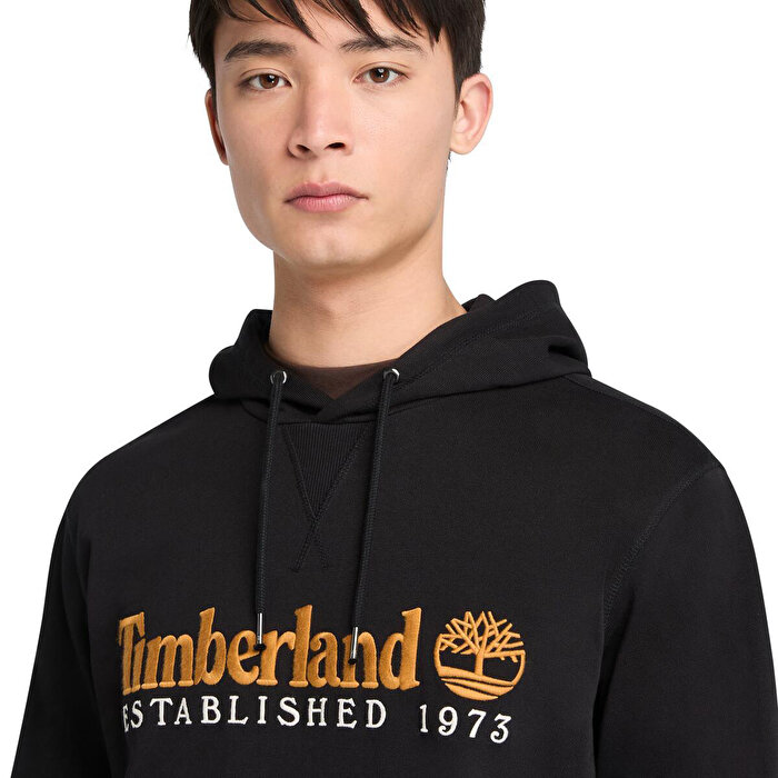 Timberland Established 1973 Embroidered Logo Erkek Siyah Kapüşonlu Sweatshirt
