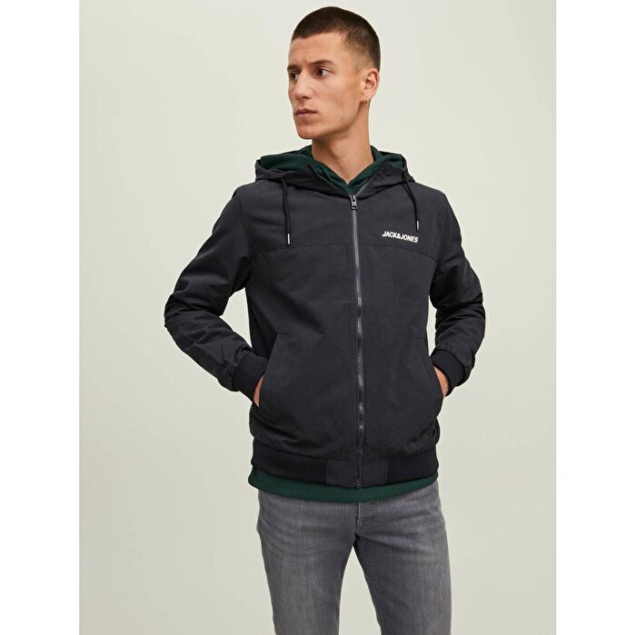 Jack&Jones Rush Hood Bomber Erkek Siyah Kapüşonlu Ceket