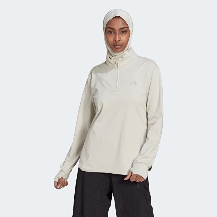 ゆき adidas Tech Fit Aeroready Warm 1/4 Zip Kadın Ekru Kapüşonlu