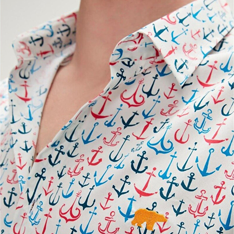 Bad Bear Anchor Erkek Beyaz Desenli Gömlek
