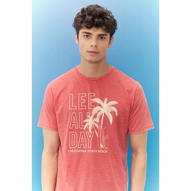 Lee Lightweight Graphic Erkek Kırmızı Bisiklet Yaka Tişört