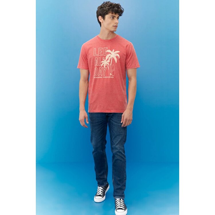 Lee Lightweight Graphic Erkek Kırmızı Bisiklet Yaka Tişört
