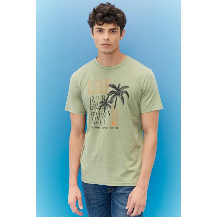 Lee Lightweight Graphic Erkek Yeşil Bisiklet Yaka Tişört