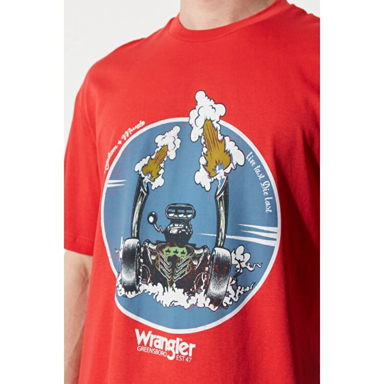 Wrangler Loose Fit Erkek Kırmızı Bisiklet Yaka Tişört