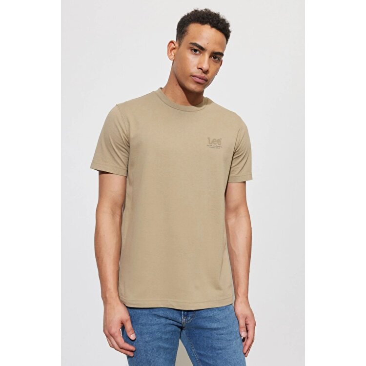 Lee Lightweight Tonal Logo Erkek Bej Bisiklet Yaka Tişört