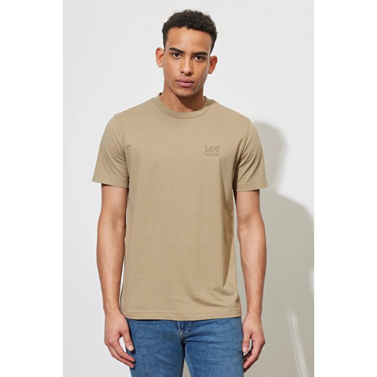 Lee Lightweight Tonal Logo Erkek Bej Bisiklet Yaka Tişört