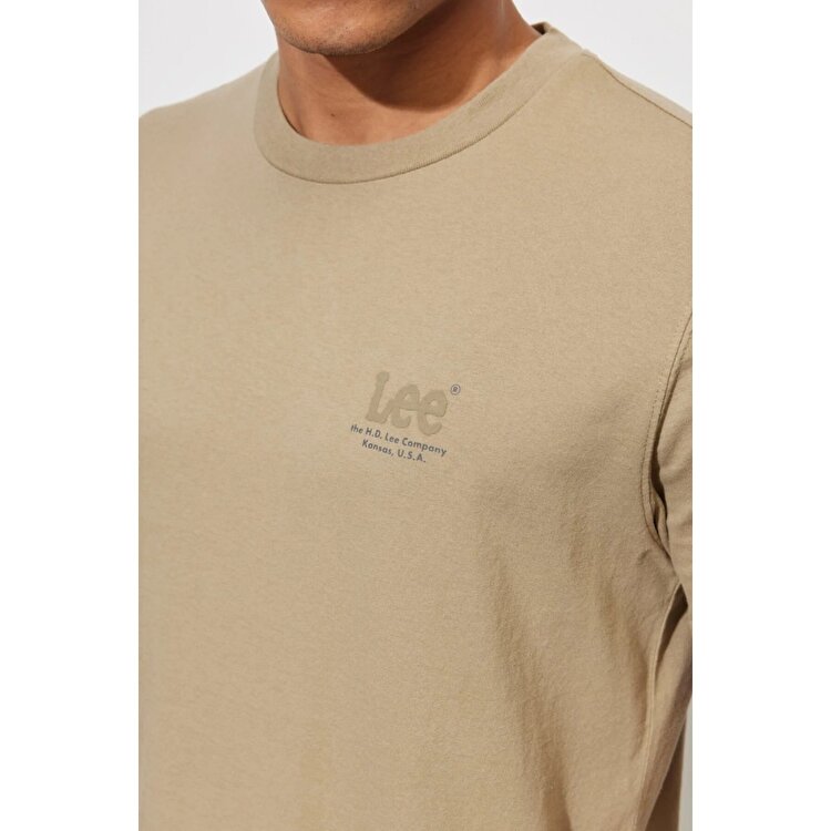Lee Lightweight Tonal Logo Erkek Bej Bisiklet Yaka Tişört