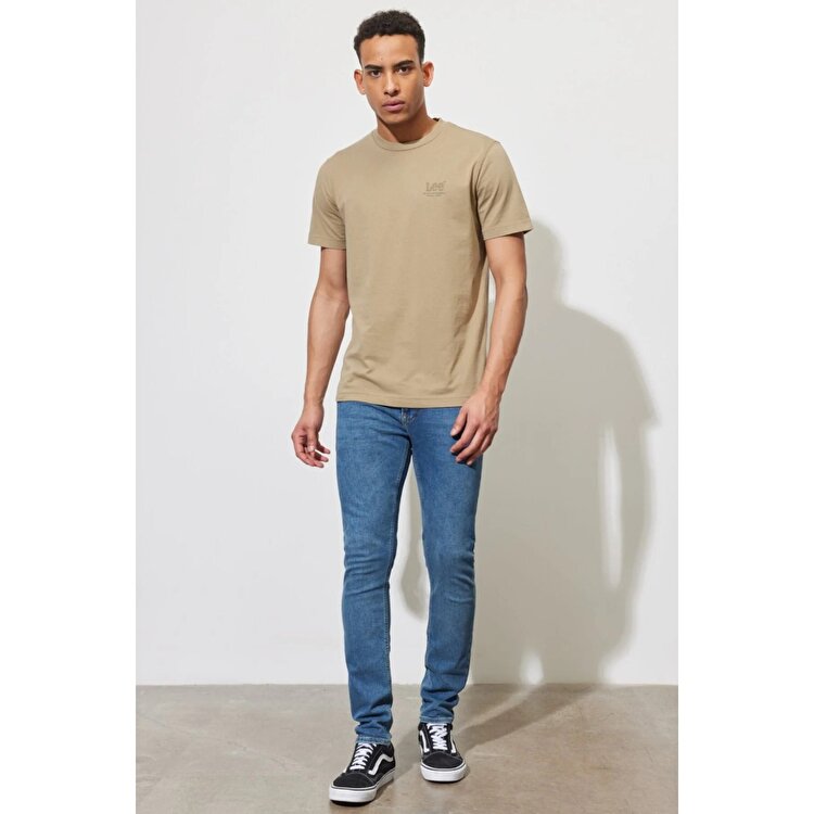 Lee Lightweight Tonal Logo Erkek Bej Bisiklet Yaka Tişört