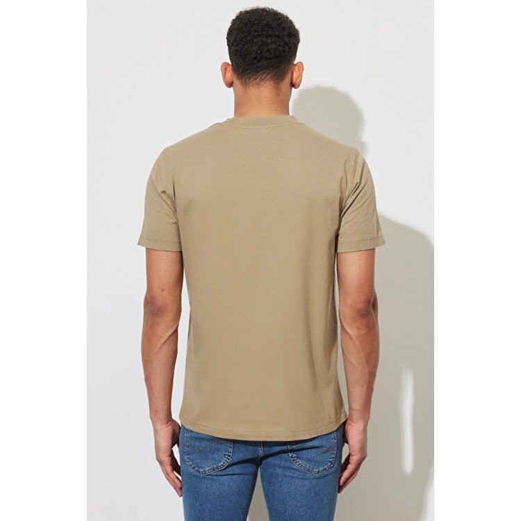 Lee Lightweight Tonal Logo Erkek Bej Bisiklet Yaka Tişört