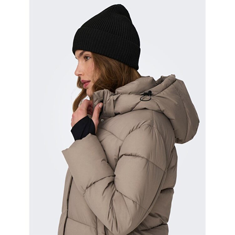 Only Ann Premium Puffer X-Long Otw Kadın Kahverengi Kapüşonlu Mont