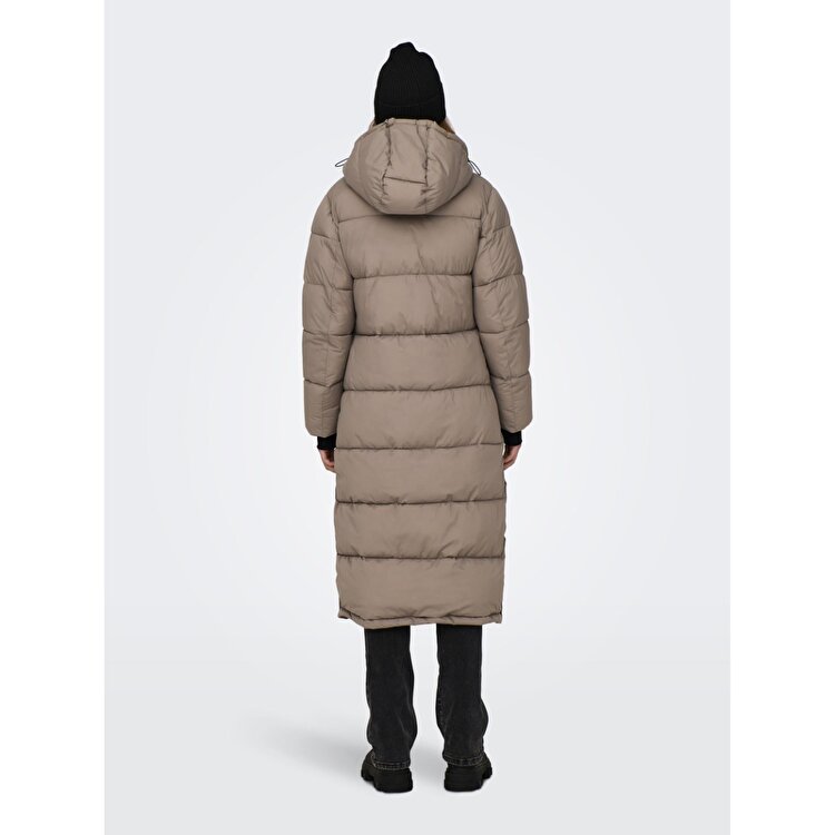 Only Ann Premium Puffer X-Long Otw Kadın Kahverengi Kapüşonlu Mont