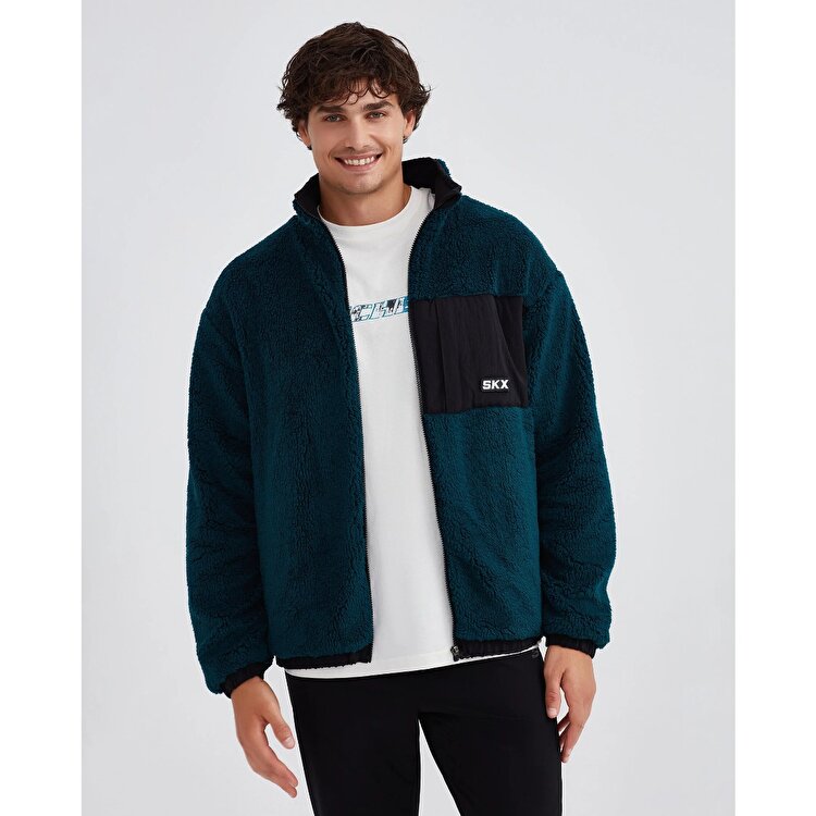 スキーベアー Hagen Renaker Skechers Outdoor Fleece Sherpa Erkek Lacivert Dik Yaka Ceket