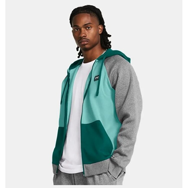Under Armour Rival Fleece Colorblock Erkek Turkuaz Kapüşonlu Ceket