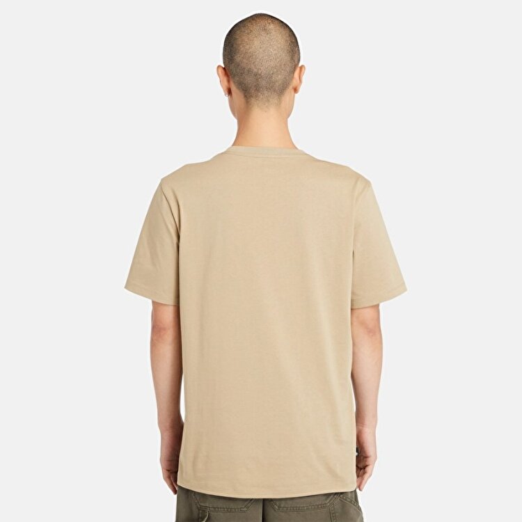 Timberland Linear Logo Erkek Bej Yuvarlak Yaka Tişört